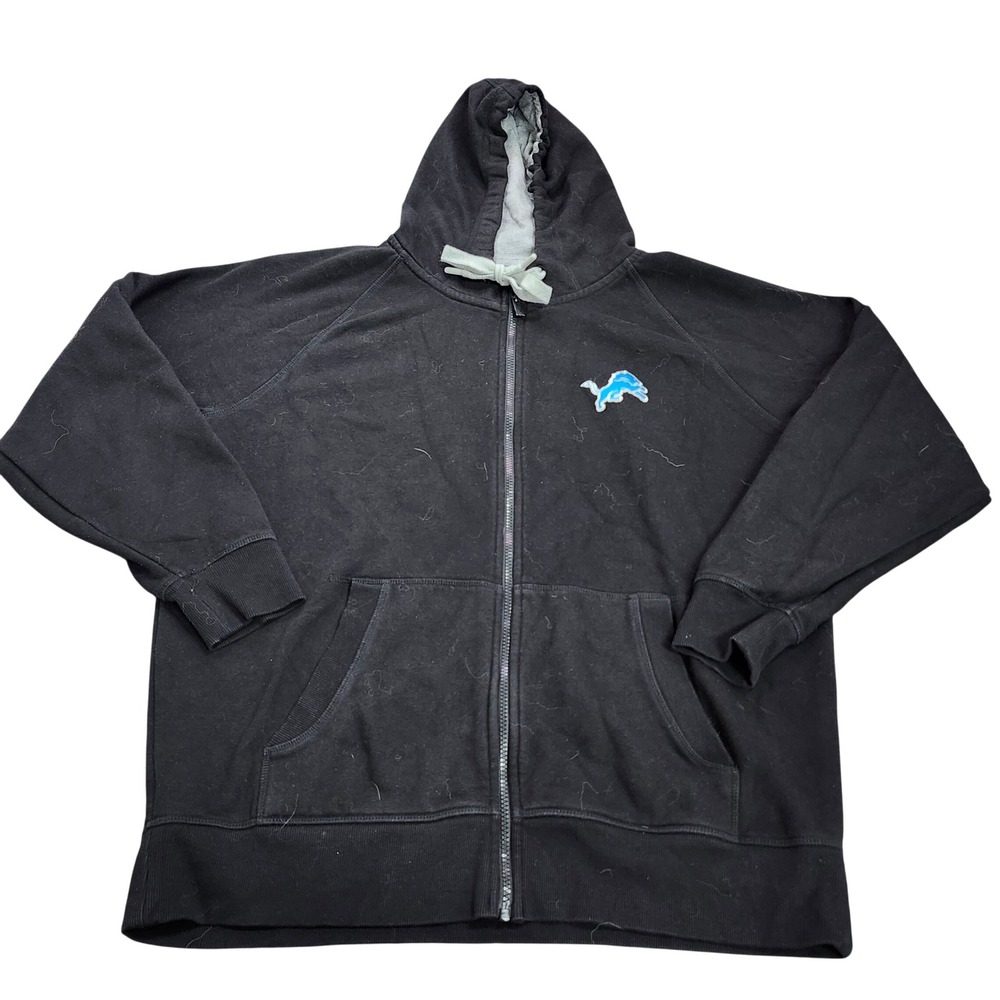 DETROIT LIONS MENS XL BLACK NFL FULL ZIP HOODIE ANTIGUA EUC